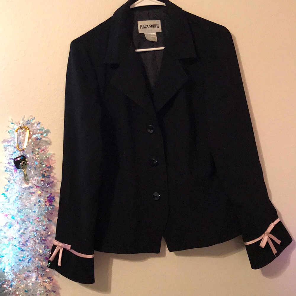 Black Blazer with pink ribbon bow cuffs